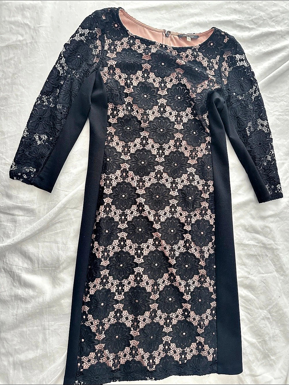Nine West Floral Lace Midi Dress in Black & Pink Size 8